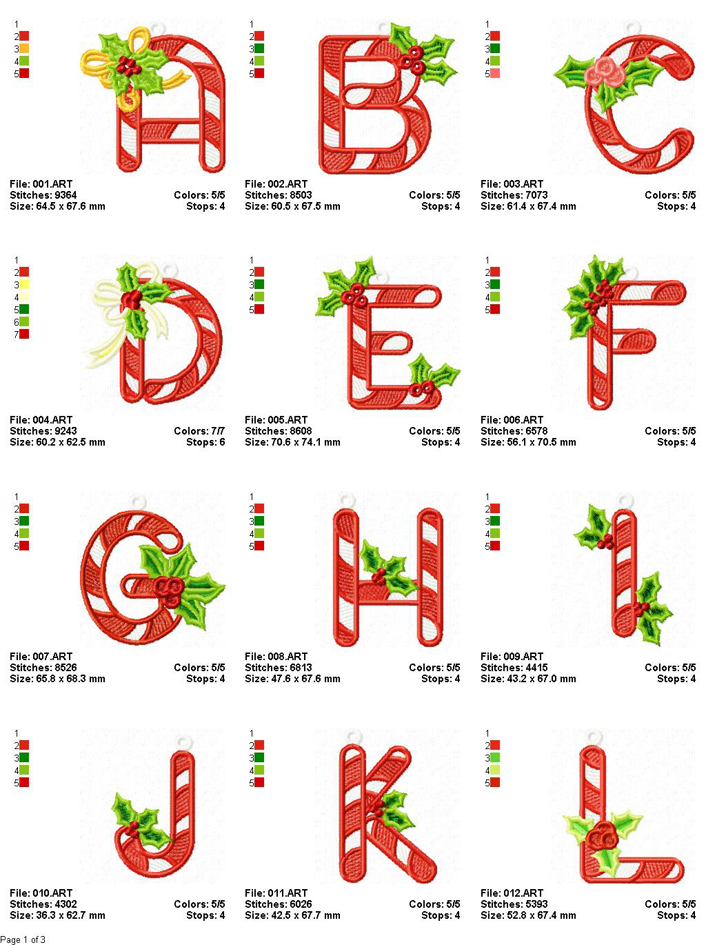 Broderies numériques -Alphabet Noel format PES
