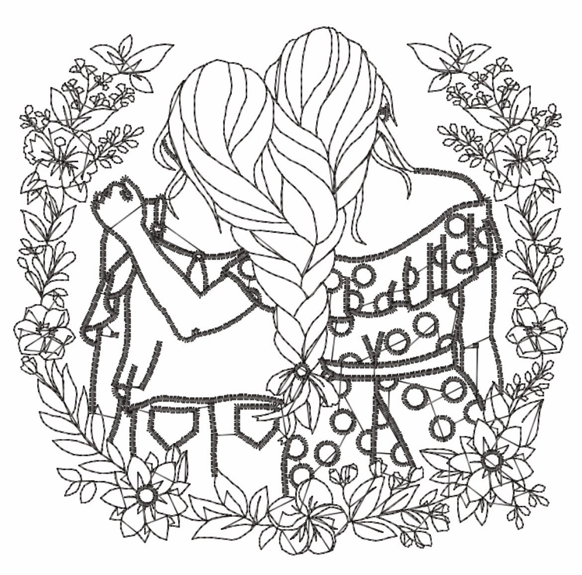 Broderie numérique Motifs amitié avec deux filles Formats PES,JEF,DST,HUS,EXP,XXX