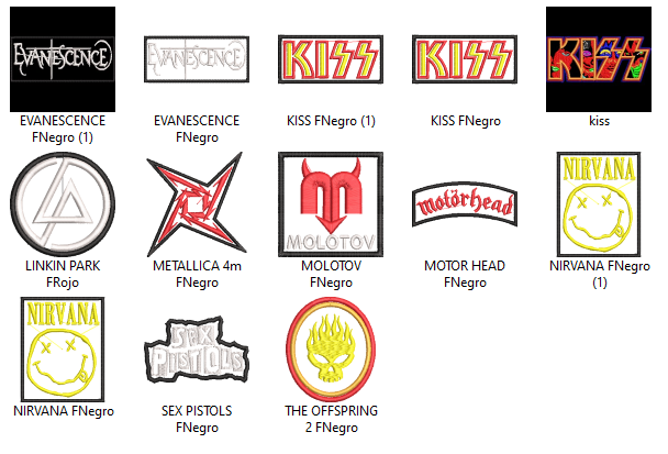 Broderie numérique logos rock bands Formats PES,DST