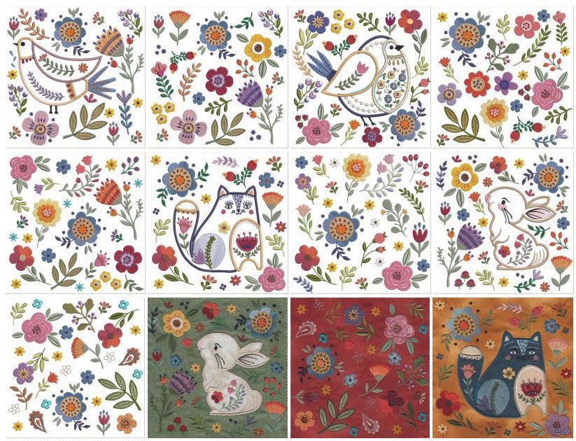 Broderie numérique Pack 12 broderie Fleur en forme d'animaux Format PES