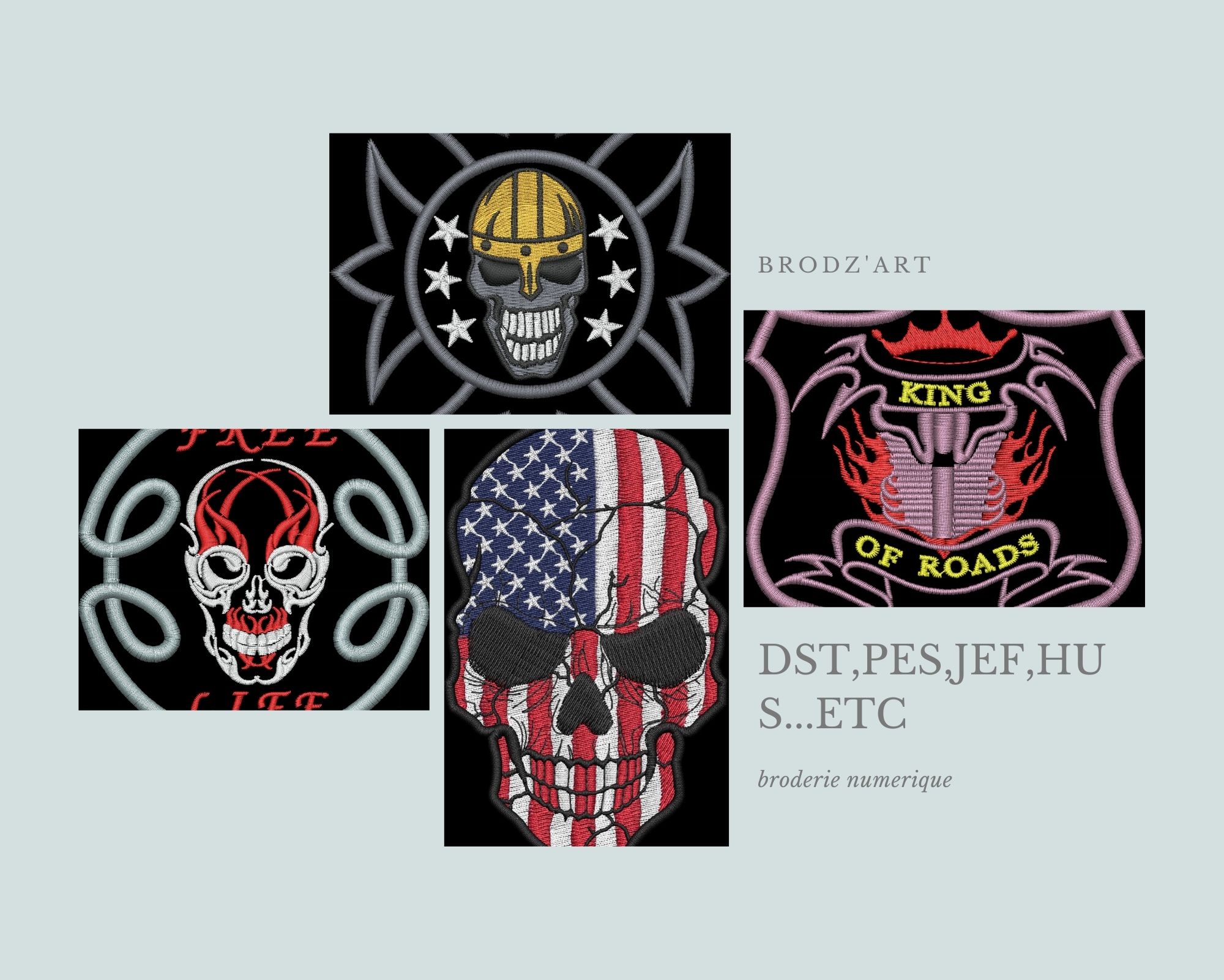 Pack broderies numeriques Patch Bikers  Format PES,DST,JEF,HUS,EMB,VP3