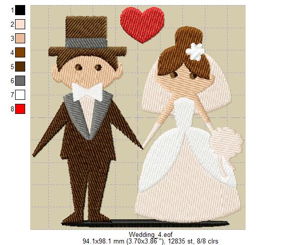 Broderie numérique Motif Couple de mariés Format PES,JEF,HUS,DST,XXX,EXP,VIP,VP3
