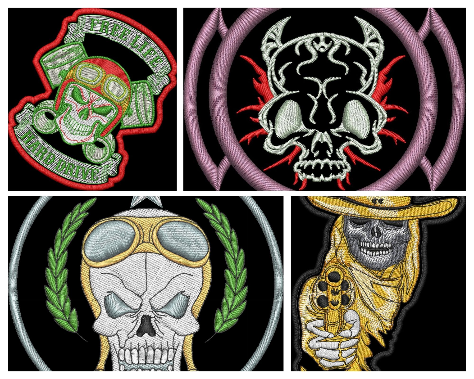 Pack broderies numeriques Patch Bikers  Format PES,DST,JEF,HUS,EMB,VP3