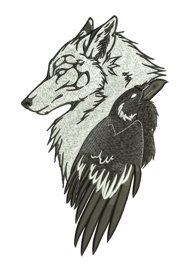 Broderie numérique Loup et corbeau Formats PES,HUS,VP3,VIP