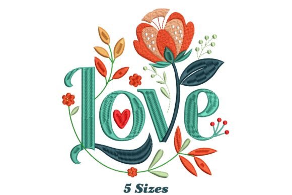 Broderie numérique motif Love fleuri Formats PES,JEF,DST,HUS,VP3,VIP,EXP,XXX