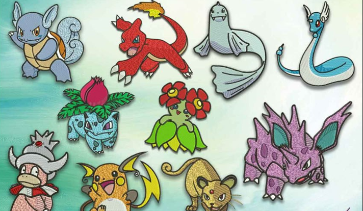 Broderie numérique Pack POKEMON EVOLUTION Formats PES,DST,JEF,HUS,EXP,XXX,VP3,VIP