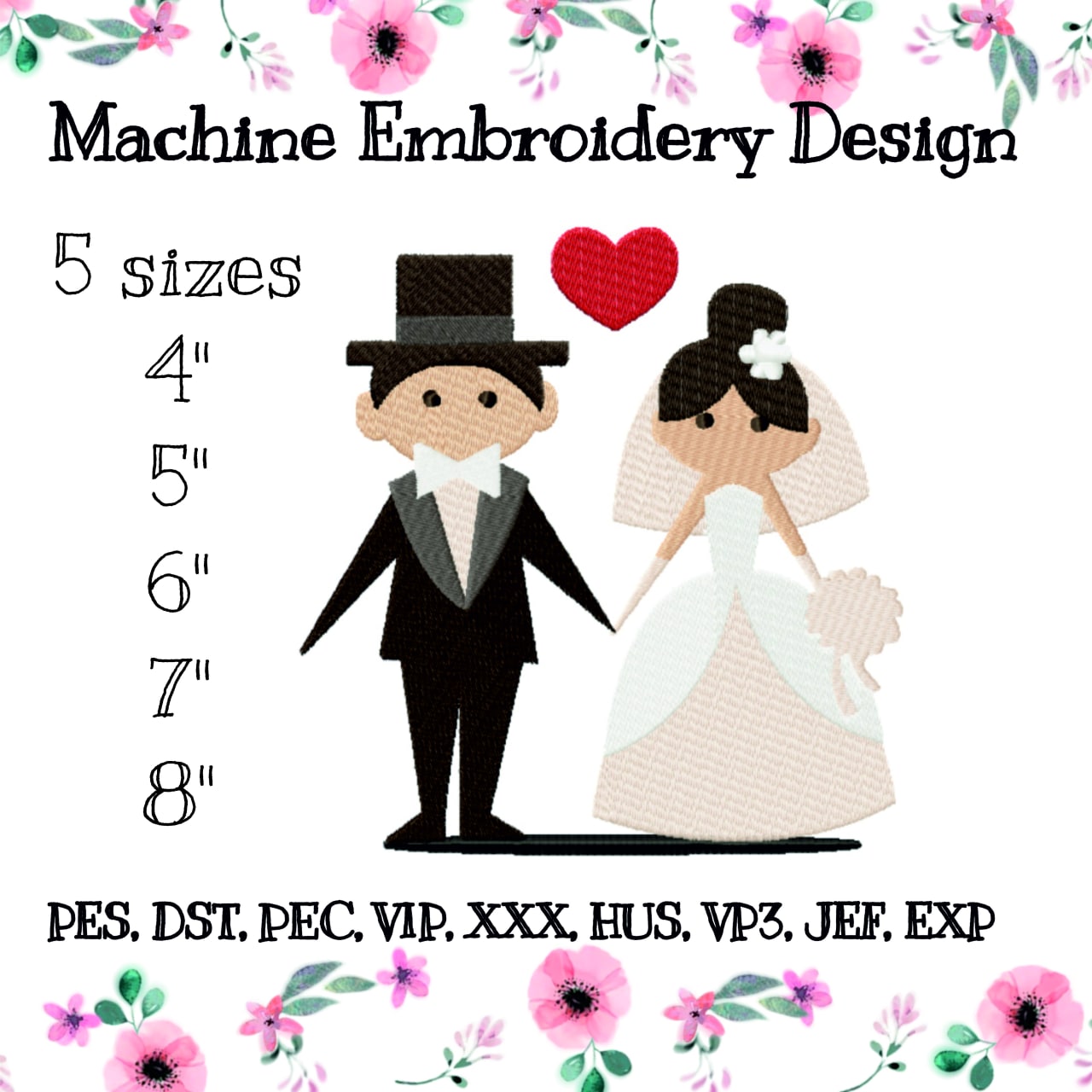 Broderie numérique Motif Couple de mariés Format PES,JEF,HUS,DST,XXX,EXP,VIP,VP3