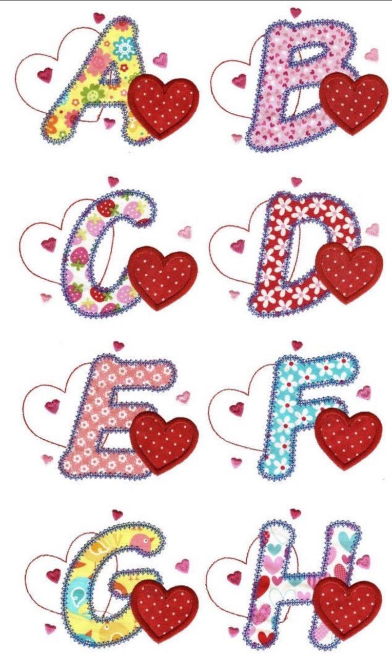 Broderie numérique Alphabet cœur pour enfants Format PES