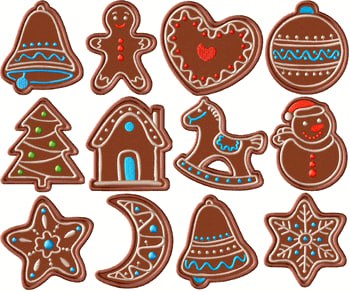 Broderie numérique pack mini cookies de noël Formats PES,ART,DST,JEF,EXP,XXX,VP3,VIP,HUS