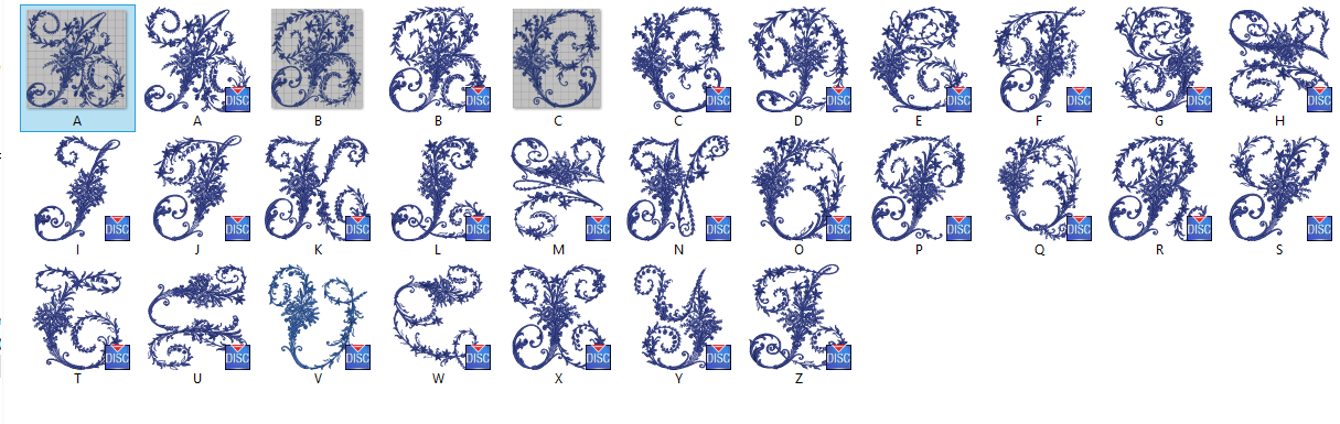 broderie numérique alphabet victorien Format PES