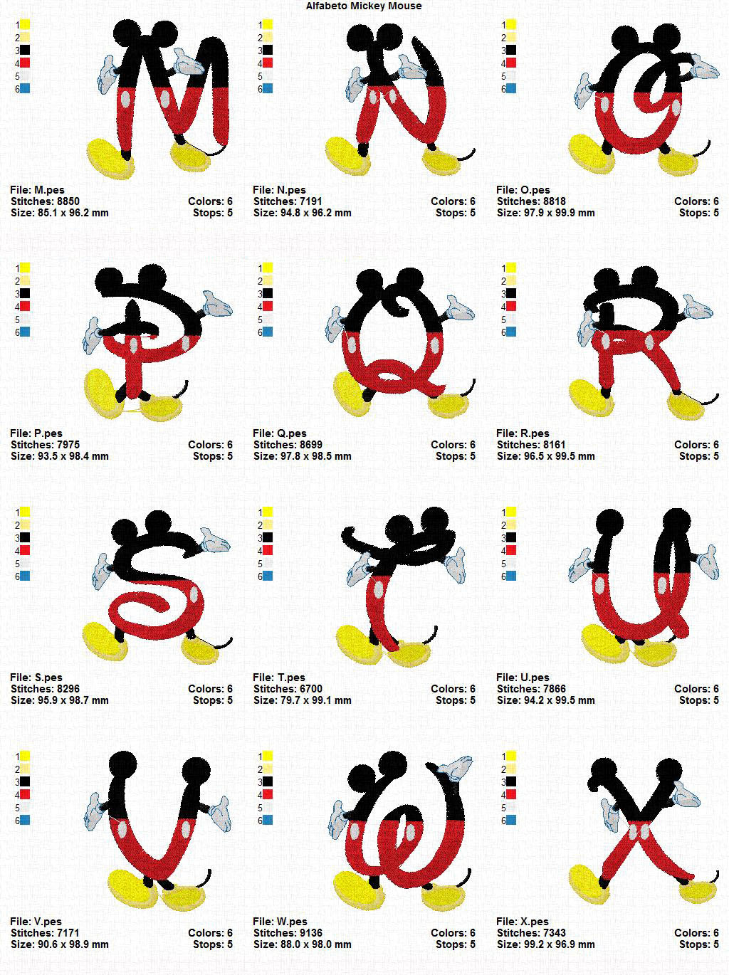 Broderie numerique -Alphabet mickey mouse Format PES