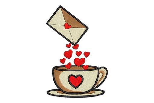 Broderie numérique Tasse de café avec des cœurs Formats PES,JEF,DST,HUS,EXP,XXX,VIP,VP3