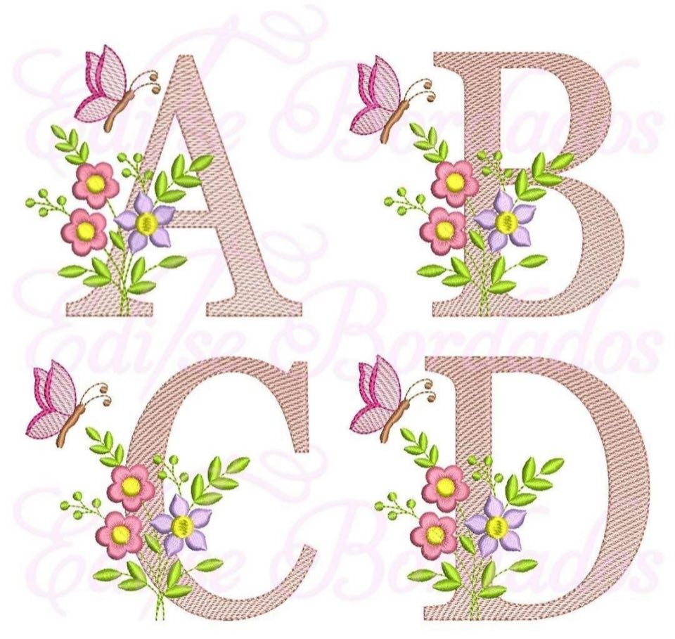 Broderie numérique Alphabet fleuri élégante Format PES