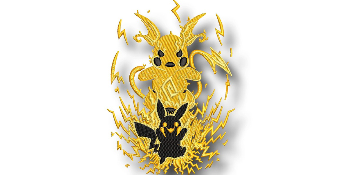 Broderie numérique Motif PIKACHU Formats PES,DST,JEF,HUS,VIP,VP3,ART,XXX,EXP