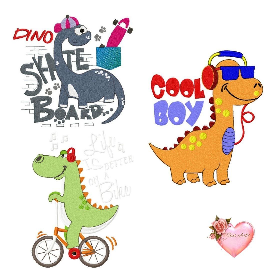 Broderie numérique Pack mini Dinosaures pour enfants Format PES,DST,JEF,HUS,XXX,VIP,VP3,EXP