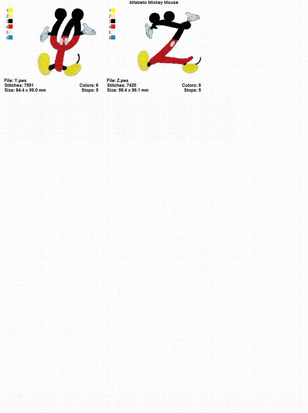 Broderie numerique -Alphabet mickey mouse Format PES