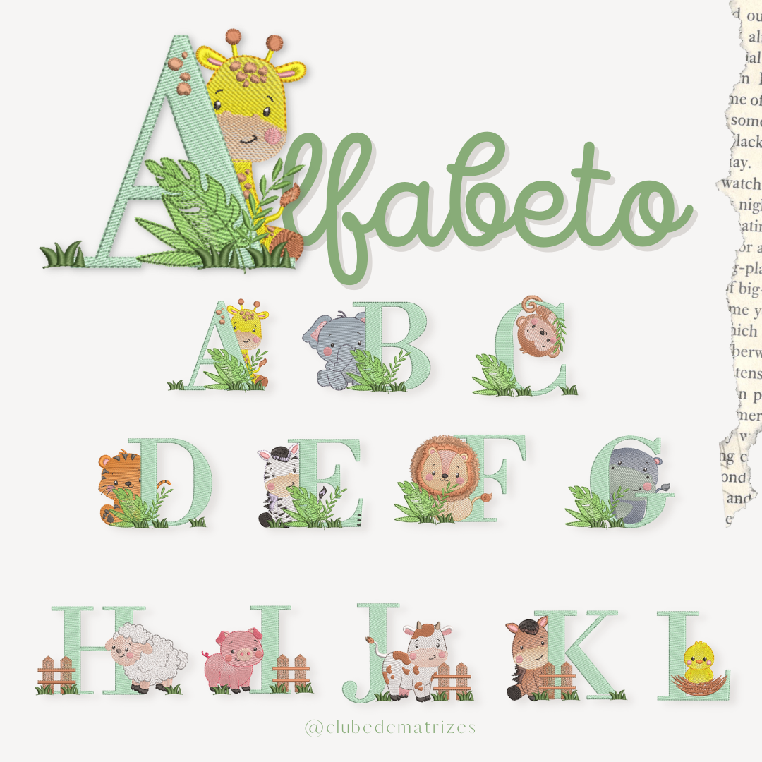 Broderie numerique Alphabet giraffe pour enfant Format PES,DST,JEF,HUS ,VP3,XXX