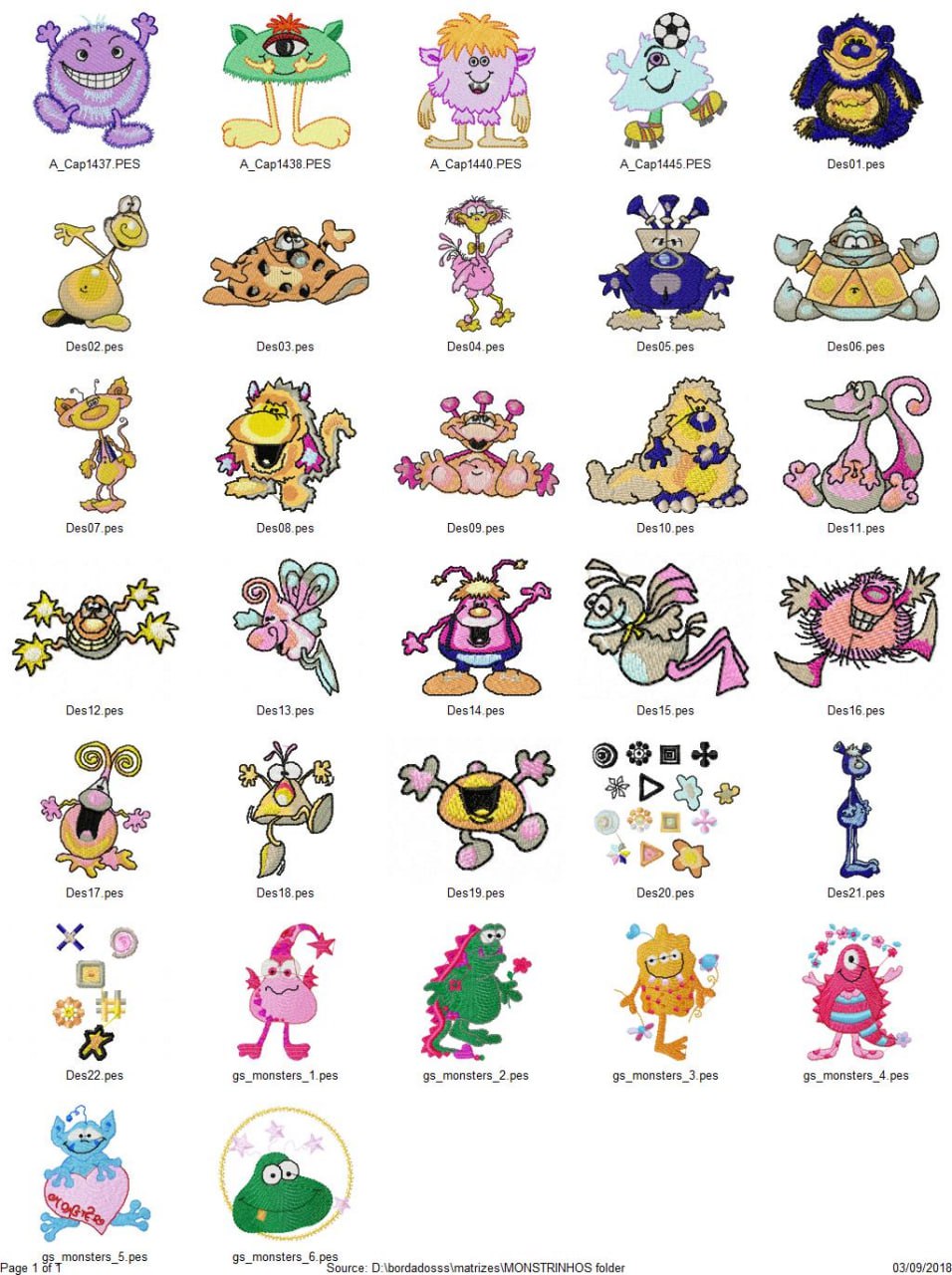 Broderie numerique Pack monstre pour enfants Format PES