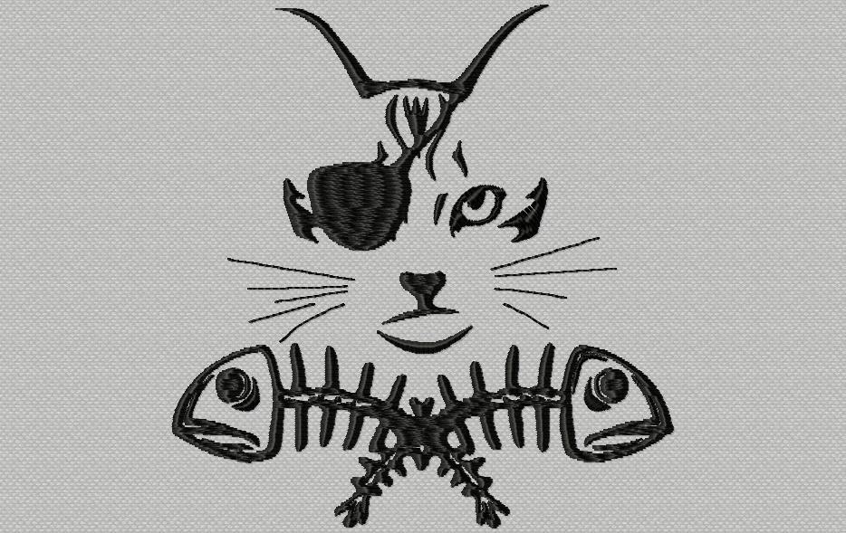 Broderie numérique chat pirate Formats PES,JEF,DST,HUS,EXP,XXX