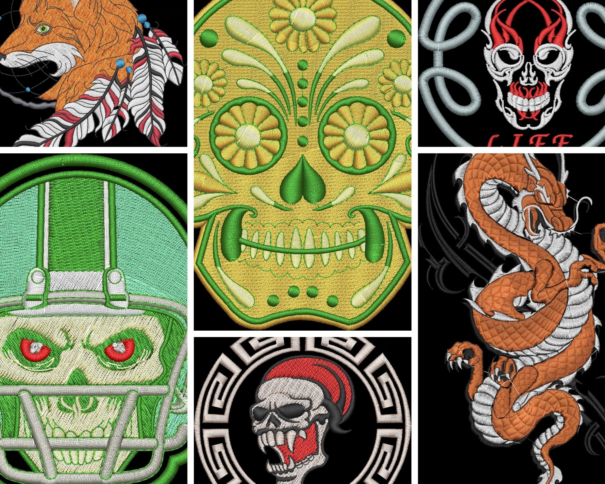 Pack broderies numeriques Patch Bikers  Format PES,DST,JEF,HUS,EMB,VP3