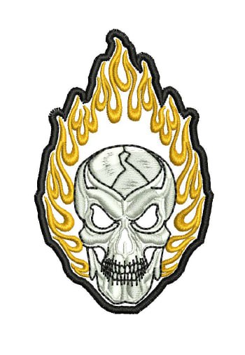 Broderie numérique tète de mort en feu Format PES,DST,JEF,HUS,XXX,VIP,VP3,ART