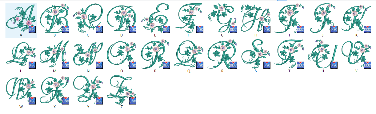 Broderie Numerique Alphabet floral Format PES