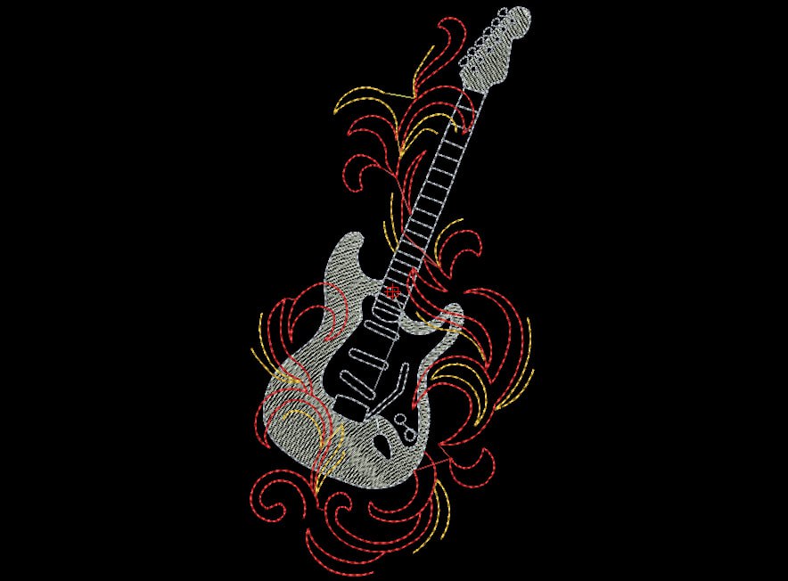 Broderie numérique Guitare rock Format PES,VP3