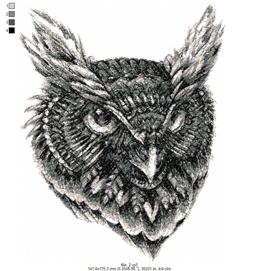 Broderie numérique Motif Tète de Hibou Format PES,VP3