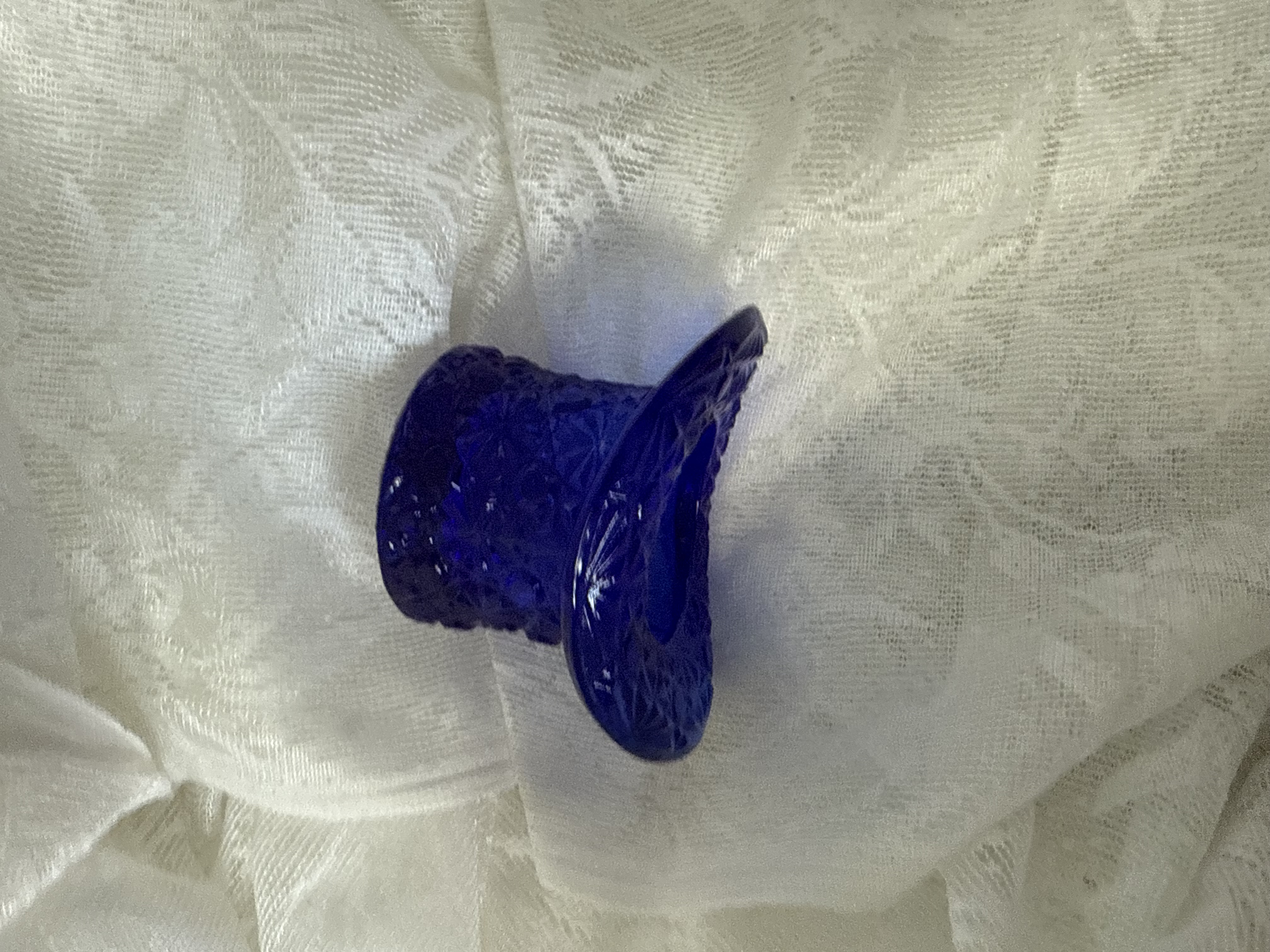 vintage collectible glass toothpick holder shaped like a top hat Blue Glass Top Hat Vase