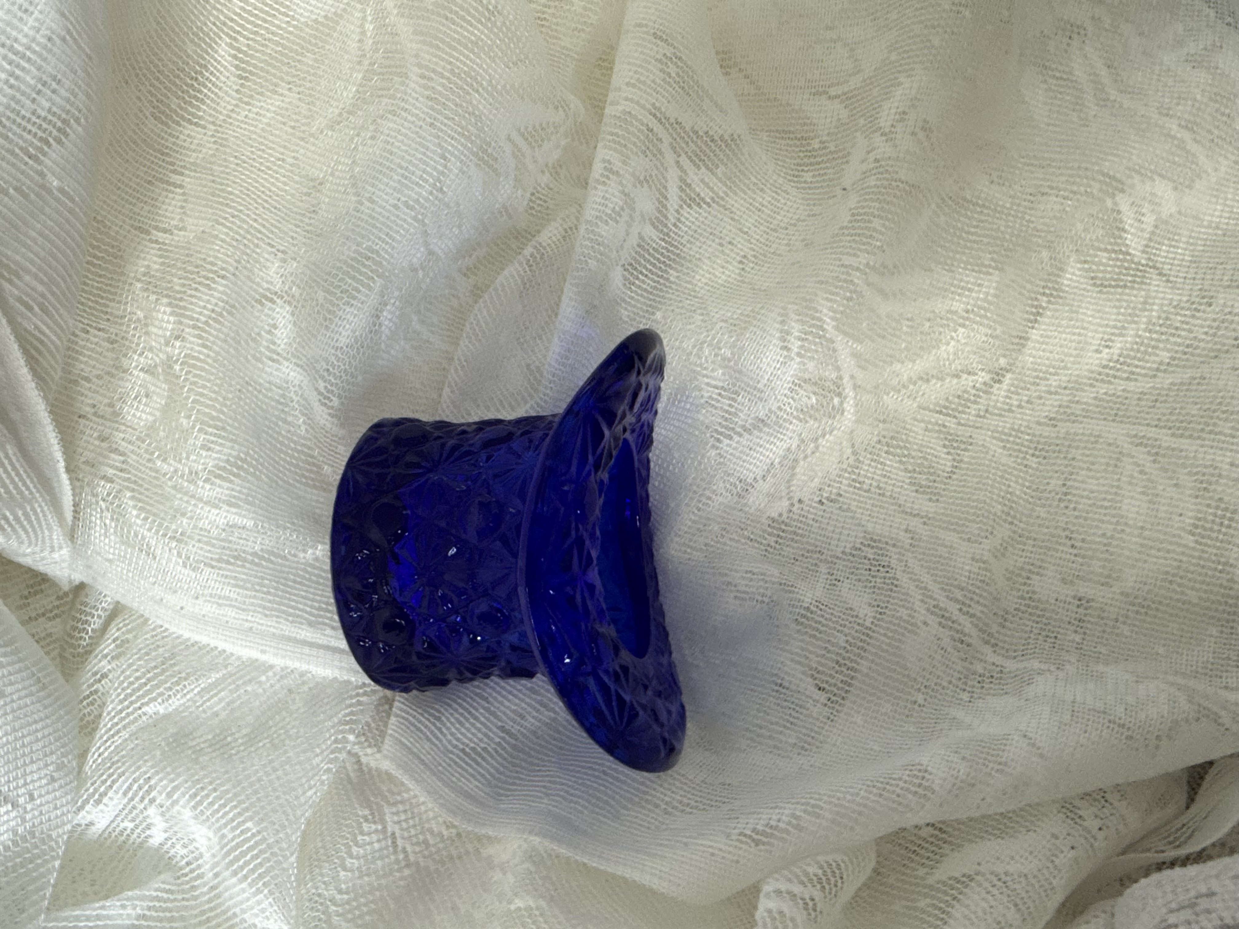 vintage collectible glass toothpick holder shaped like a top hat Blue Glass Top Hat Vase