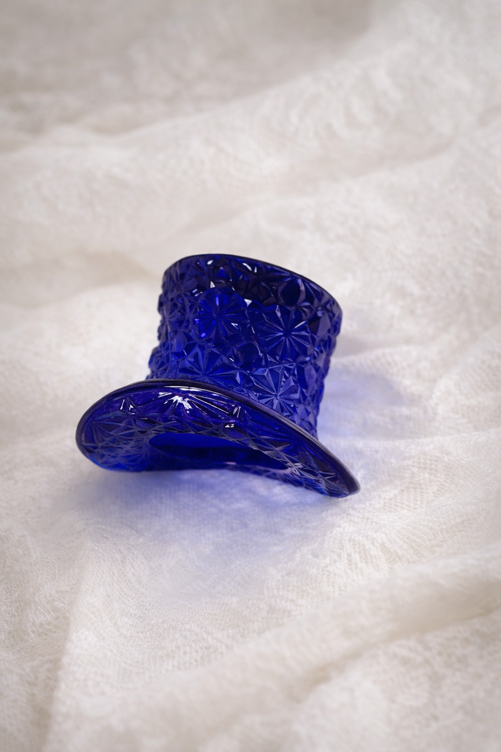 vintage collectible glass toothpick holder shaped like a top hat Blue Glass Top Hat Vase