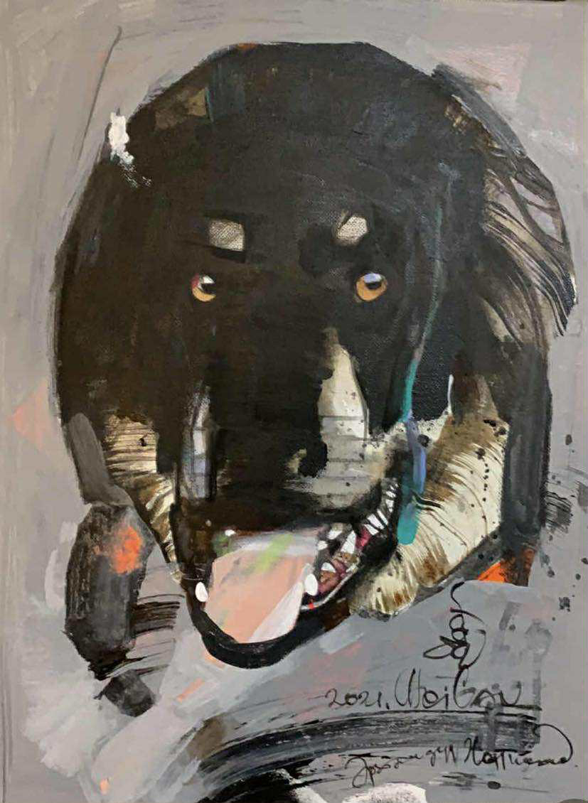 Abstract Dog Portrait Painting 16x20 