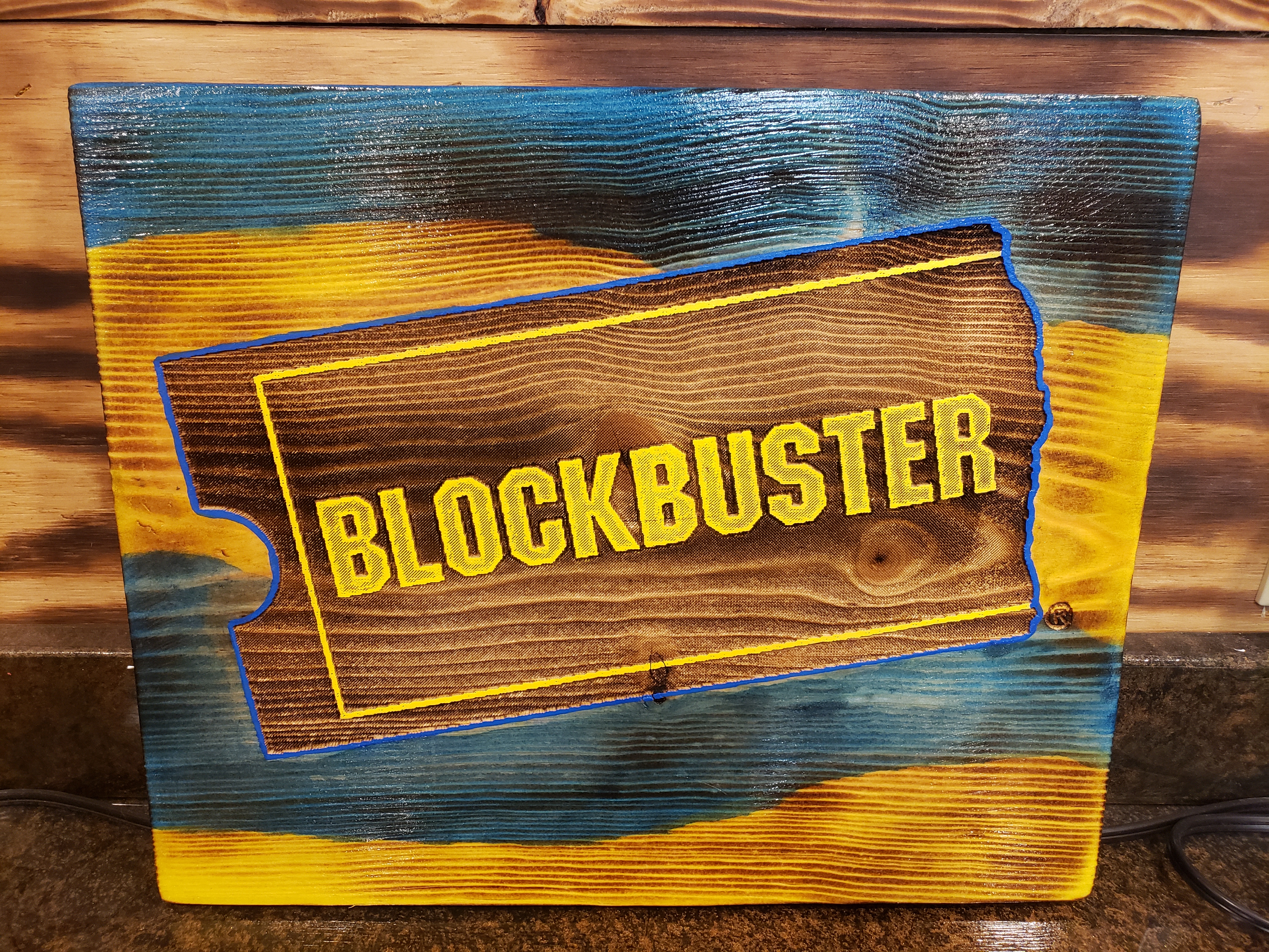Wood Blockbuster Video Logo Decoration Sign / Display