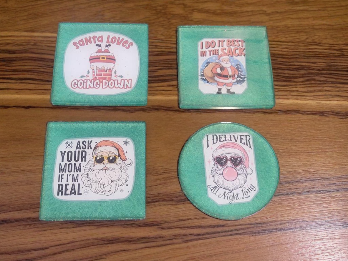 Bad Santa Christmas Epoxy Coaster Set (Set of 4)