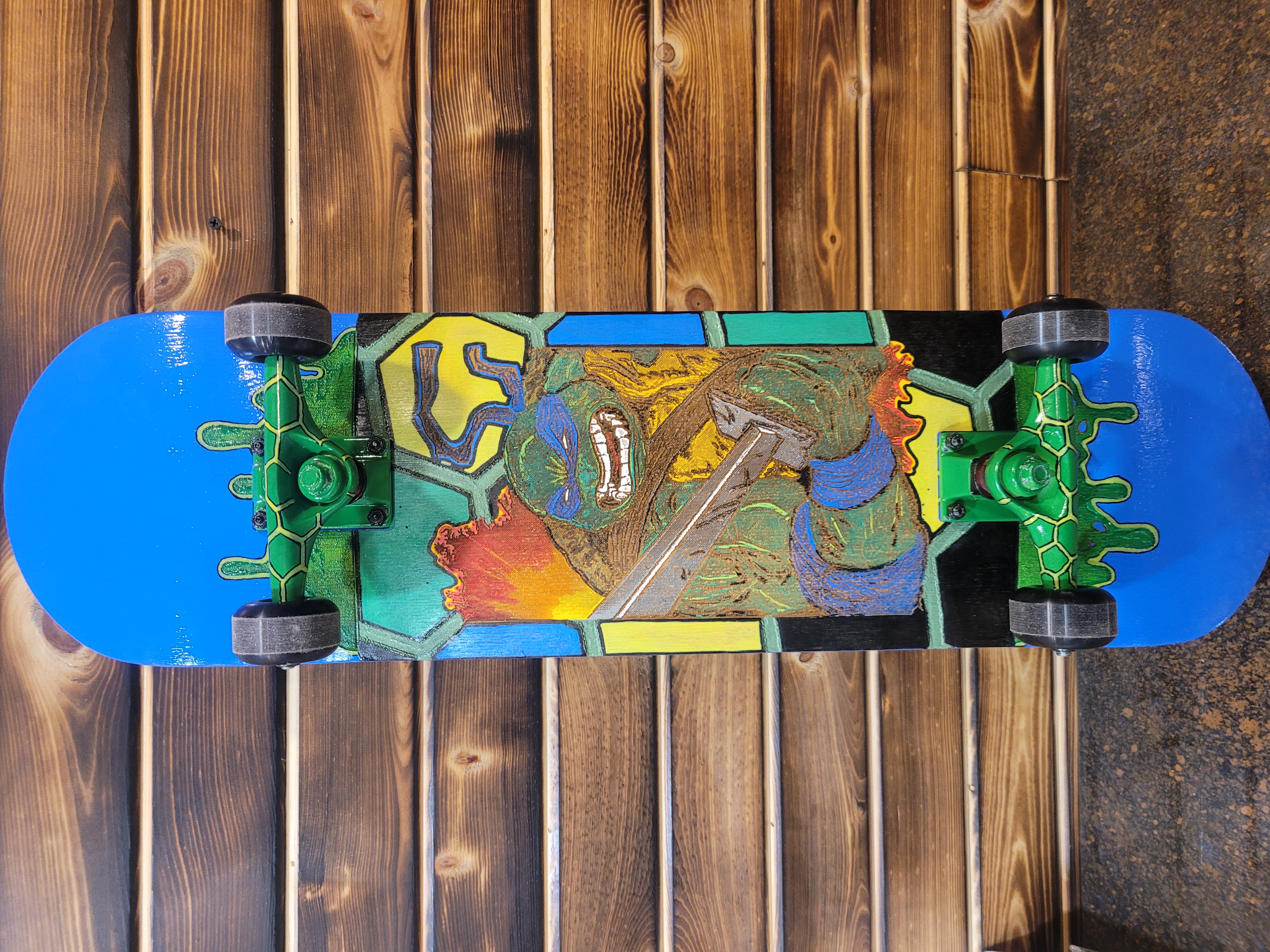 Custom 8.0 TMNT Leonardo Skateboard w/Stand - 1-of-kind