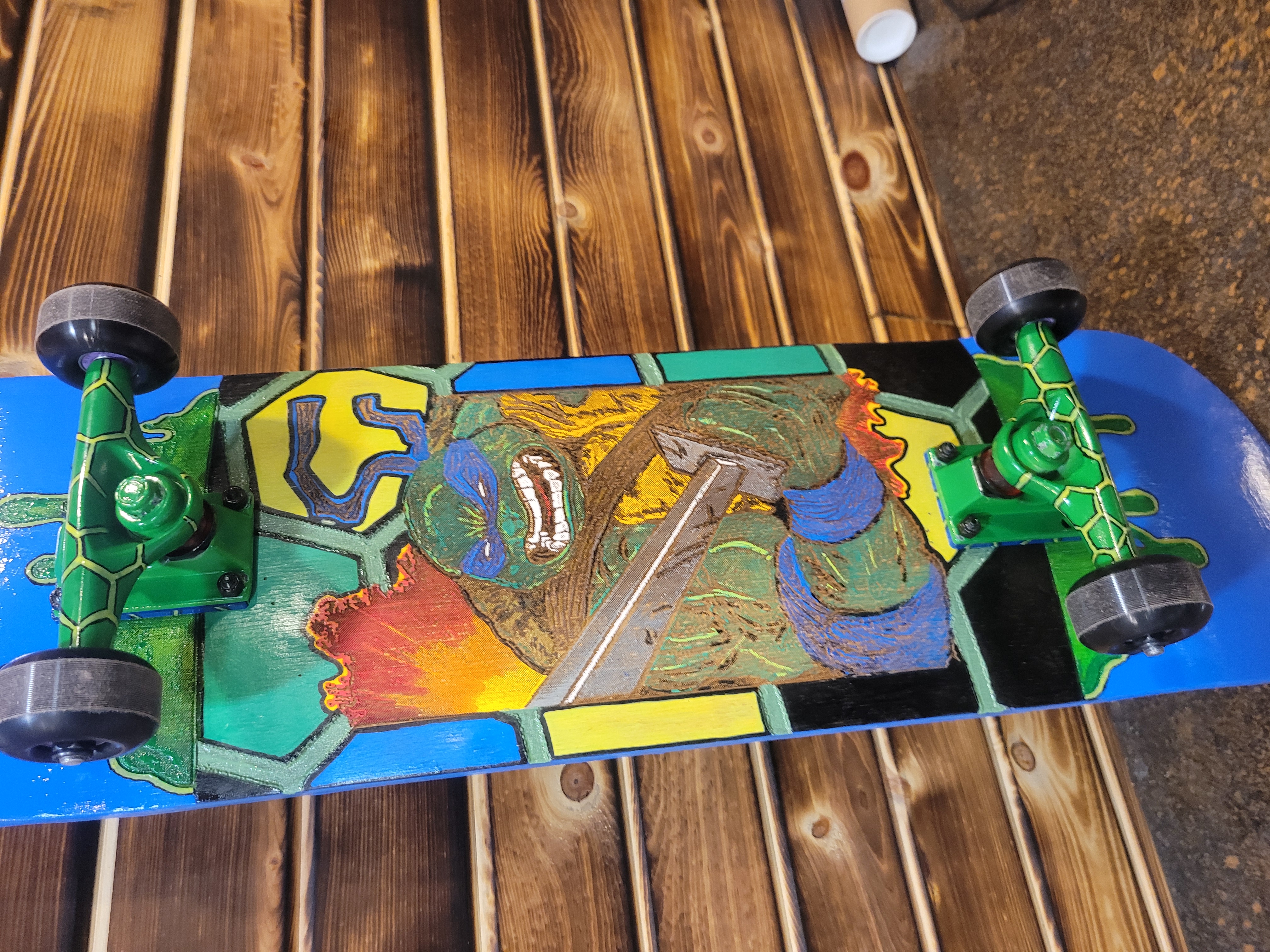 Custom 8.0 TMNT Leonardo Skateboard w/Stand - 1-of-kind