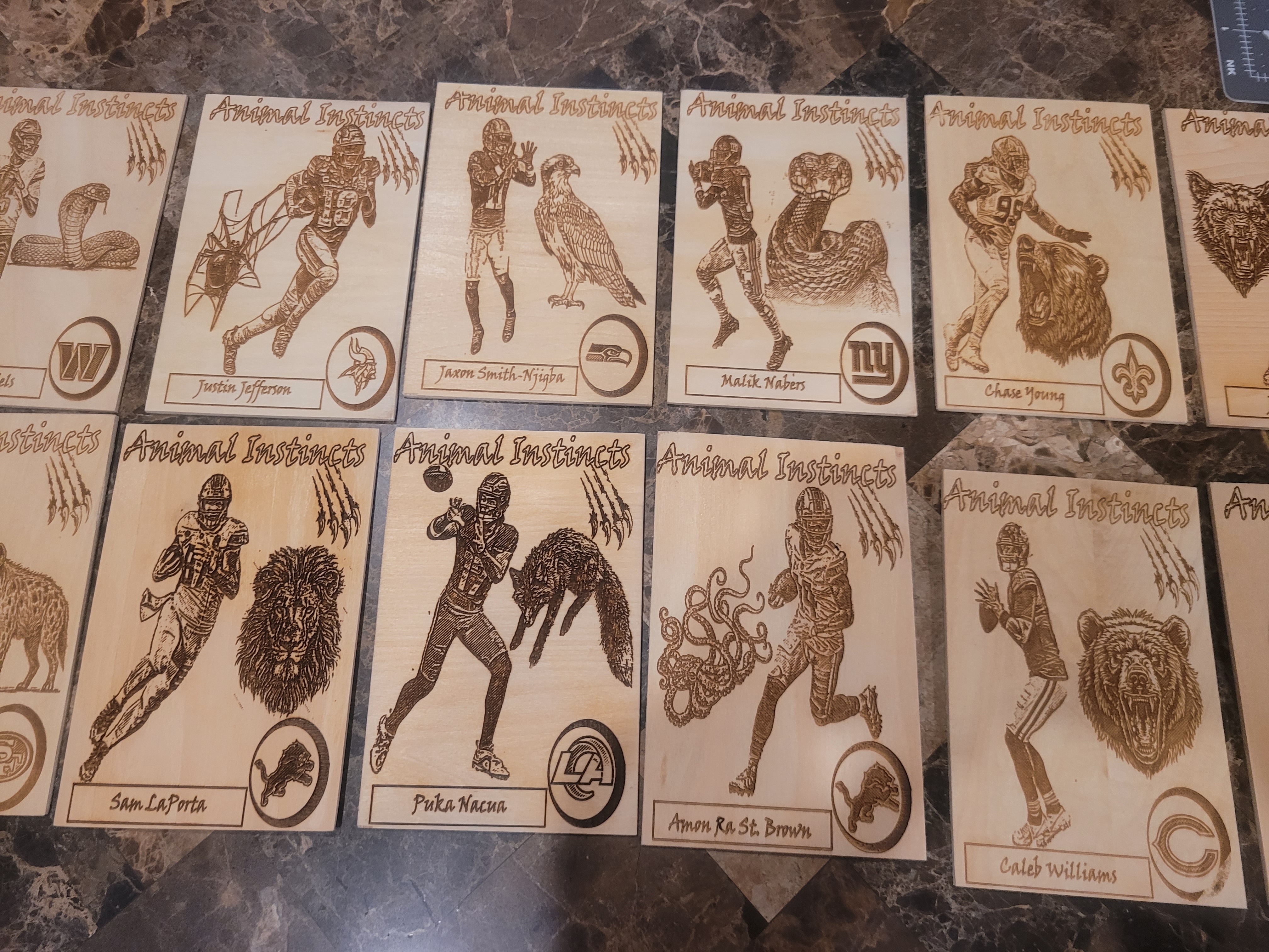 Engraved Oversized Wood Trading Cards – Custom Request