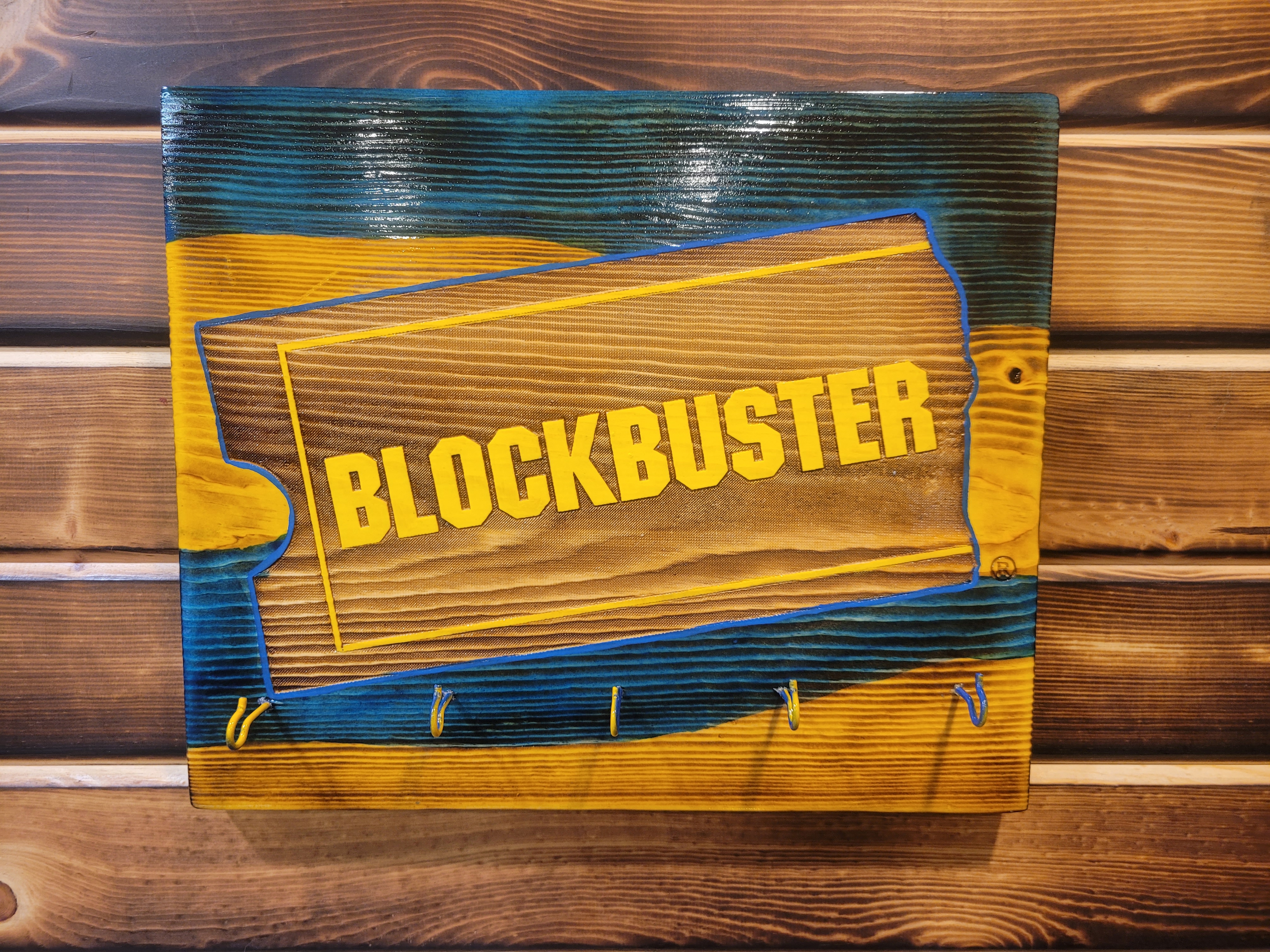 Wood Blockbuster Video Logo Decoration Sign / Display