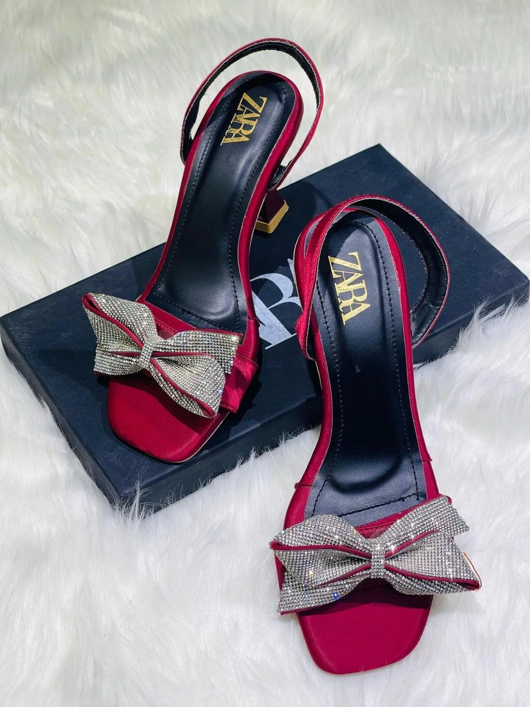 ZARA Black Slingback Heels with Bow