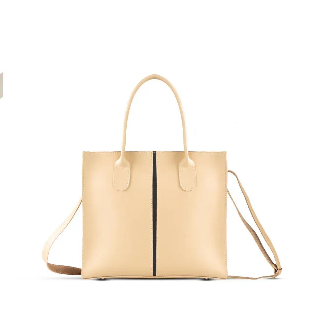 Beige Leather Tote Bag