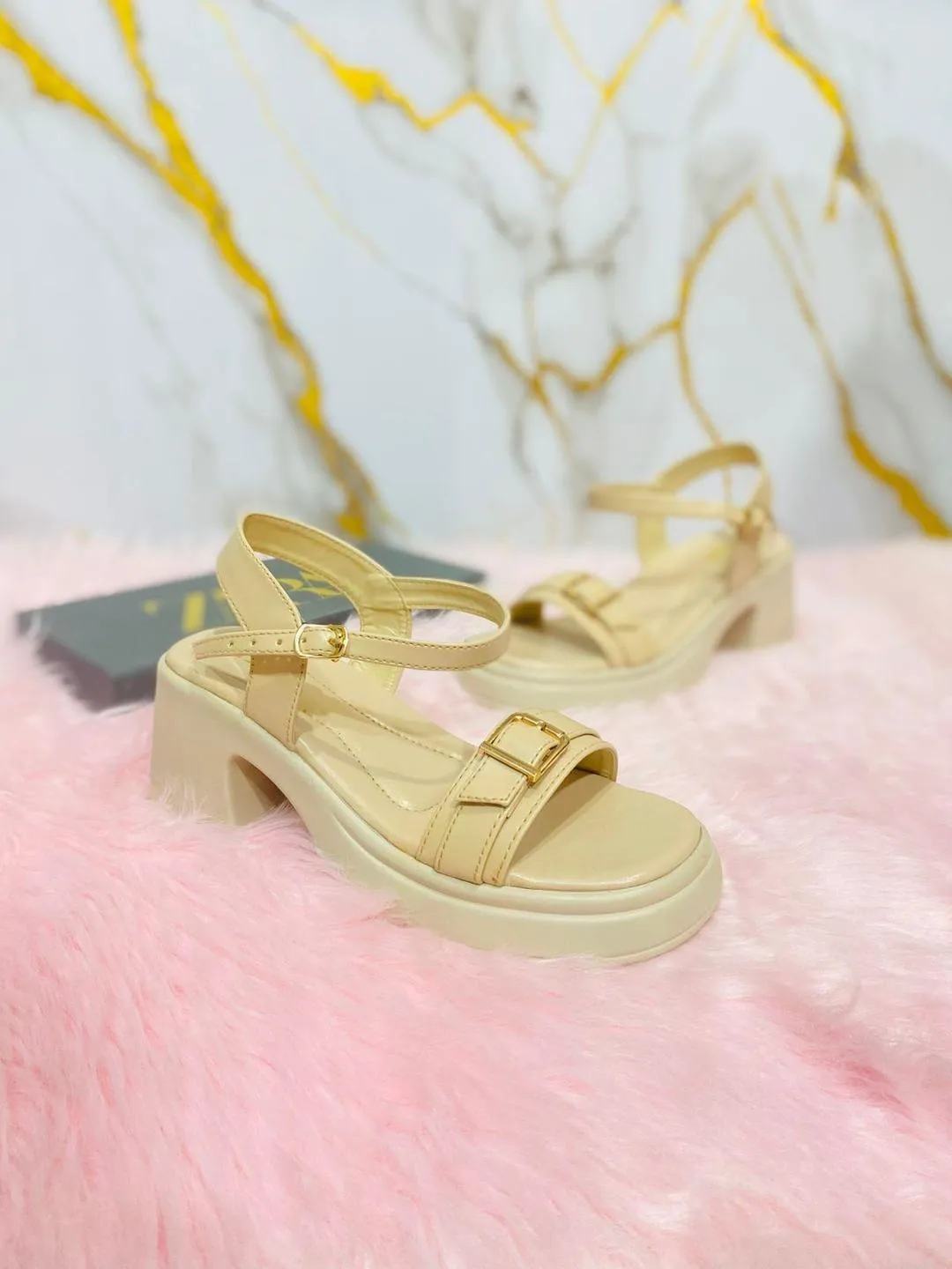 ZARA Beige Chunky Heel Sandals