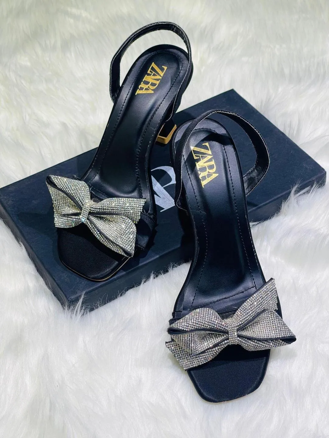 ZARA Black Slingback Heels with Bow