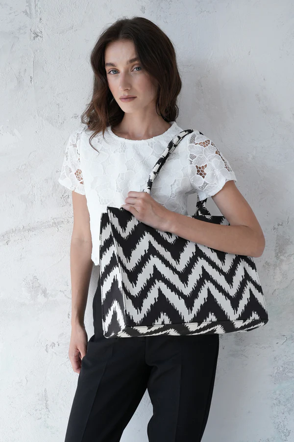 Monochrome Zigzag Tote Bag