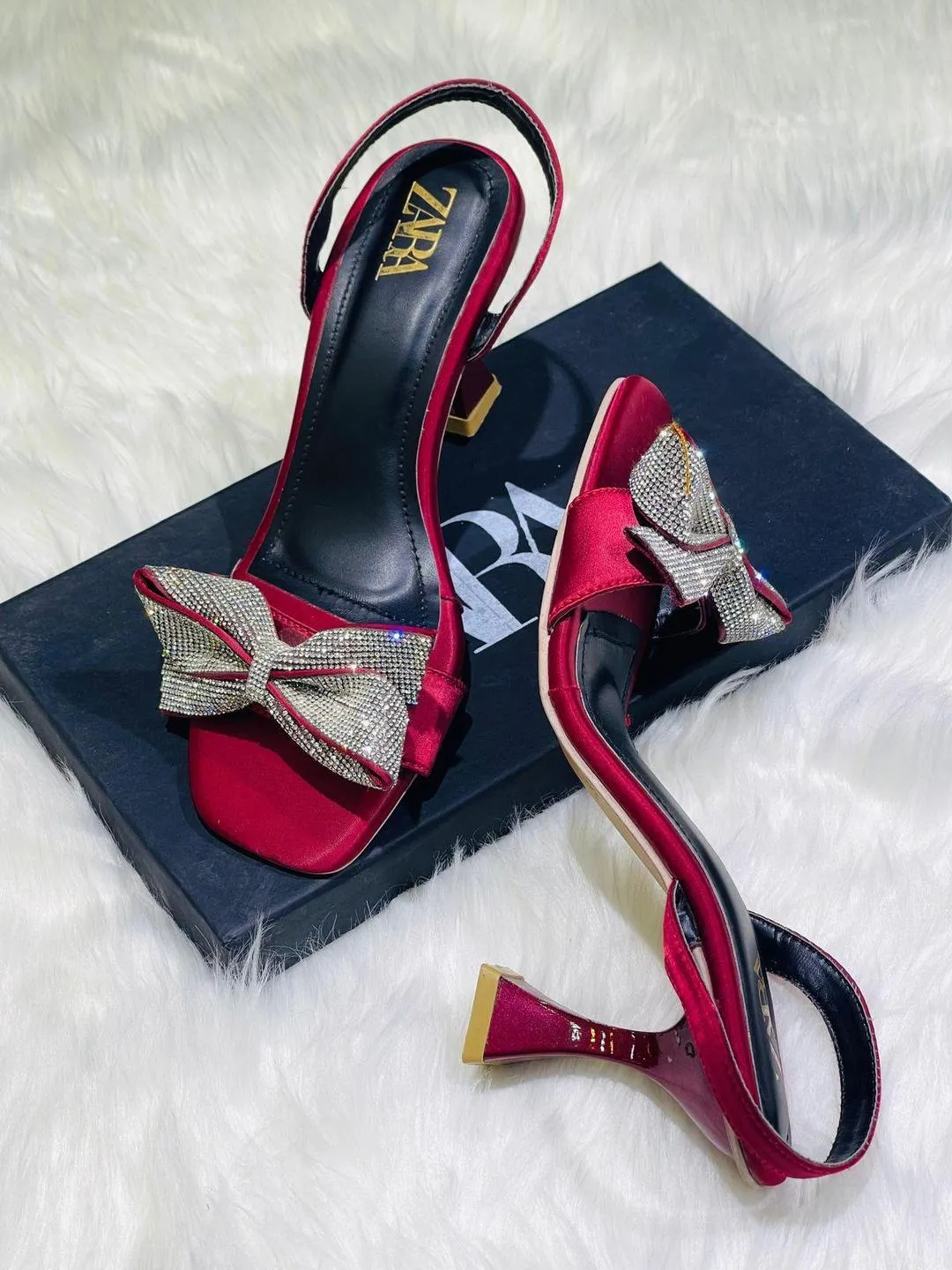 ZARA Black Slingback Heels with Bow