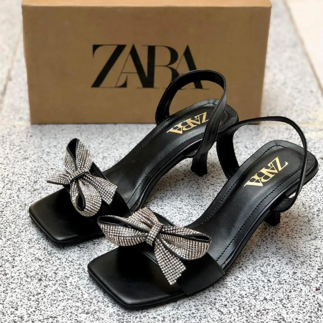 ZARA Black Slingback Heels with Bow