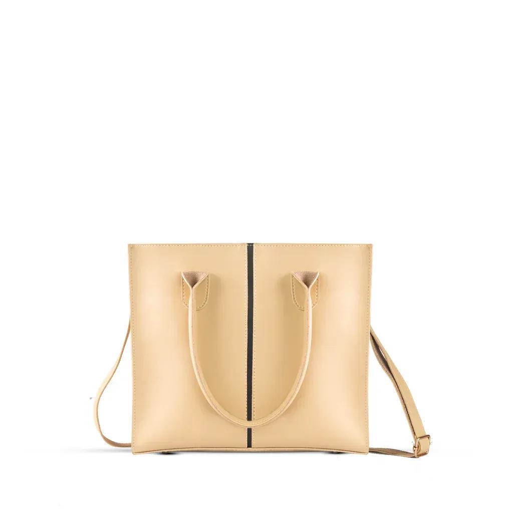 Beige Leather Tote Bag