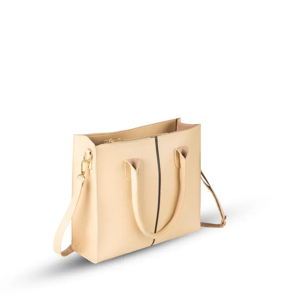 Beige Leather Tote Bag