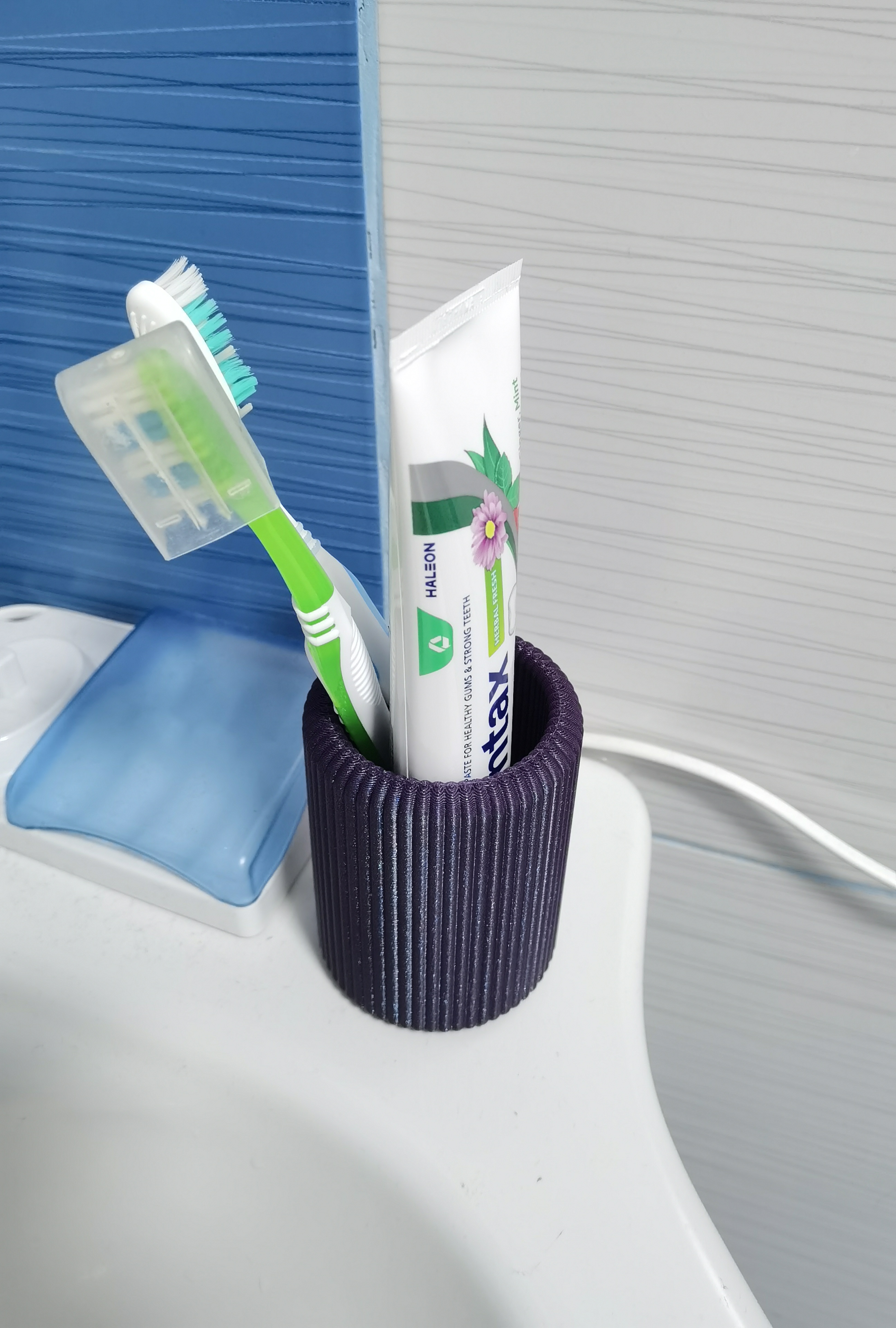 Modern Ribbed Toothbrush & Toothpaste Holder