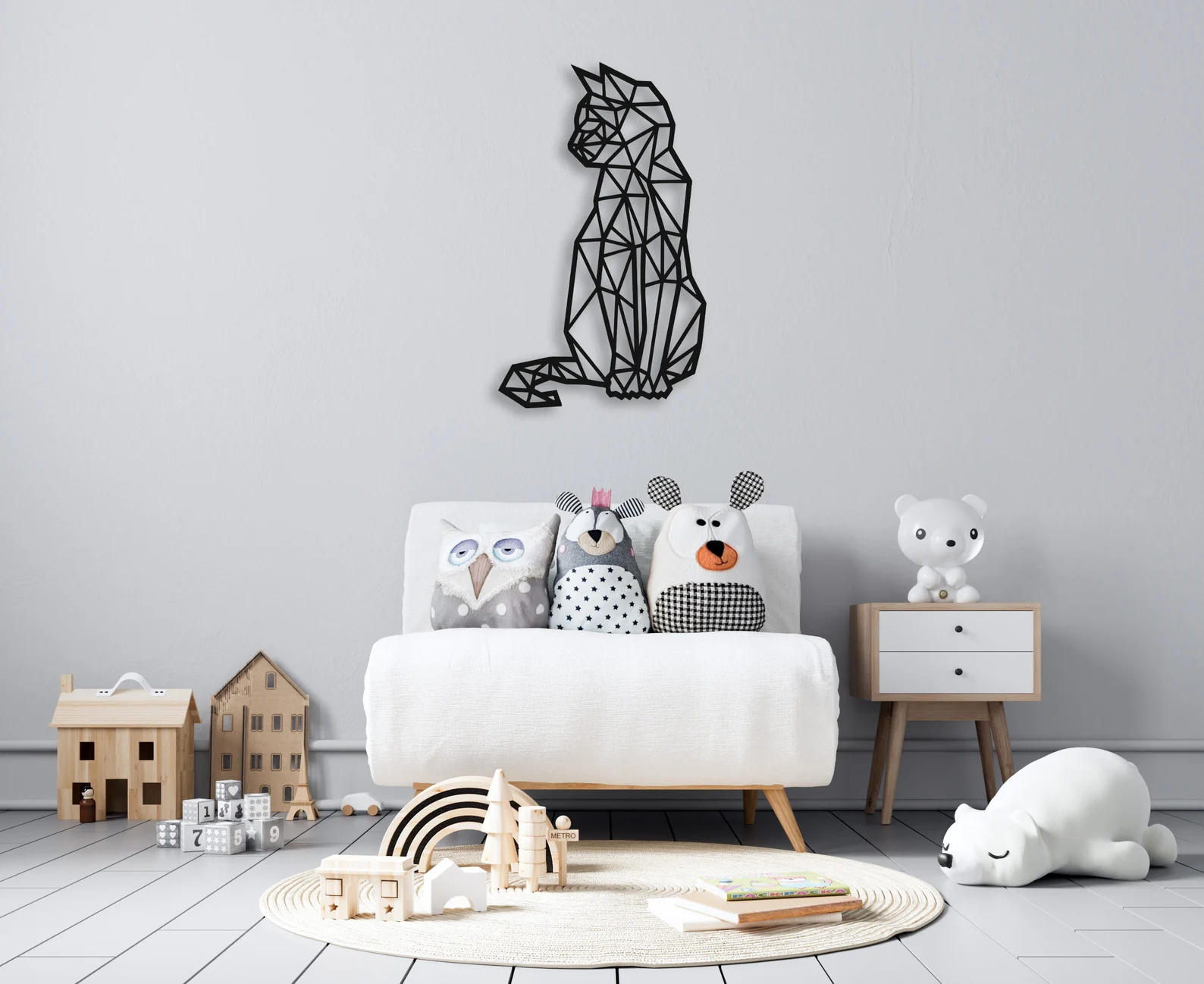 Cat Wall Art, Wall Decor Geometric Animal Figure, 3D Minimalist Wall Hanging