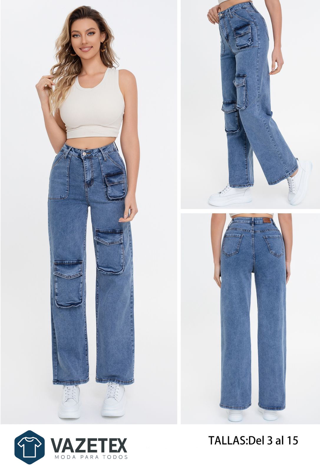 PANTALON MEZCLILLA CELESTE TIPO CARGO